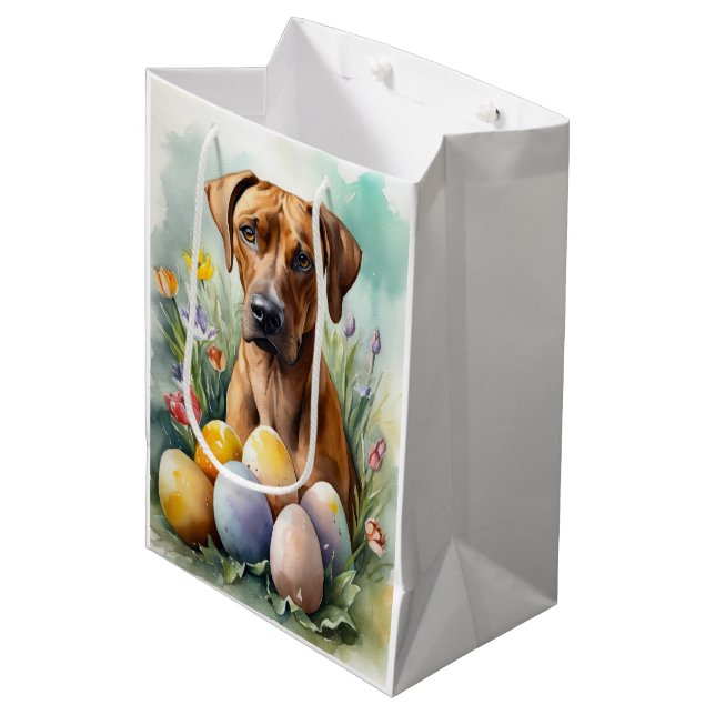 Rhodesian Ridgeback Dog with Easter Eggs Holiday Medium Gift Bag (Front Angled)