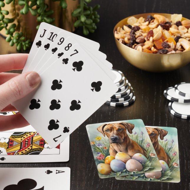 Rhodesian Ridgeback Dog with Easter Eggs Holiday Playing Cards (In Situ)