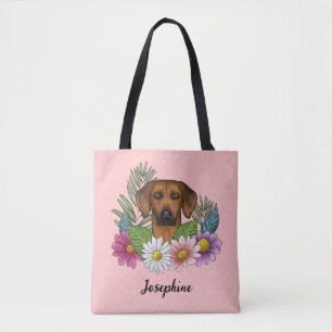 Rhodesian Ridgeback Dog With Flowers And Name Pink Tote Bag