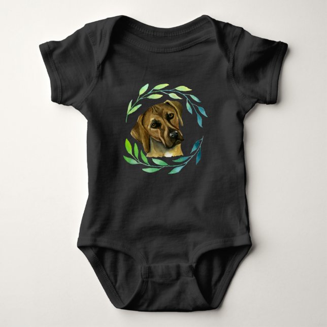 Rhodesian Ridgeback Dog with Wreath Baby Bodysuit (Front)