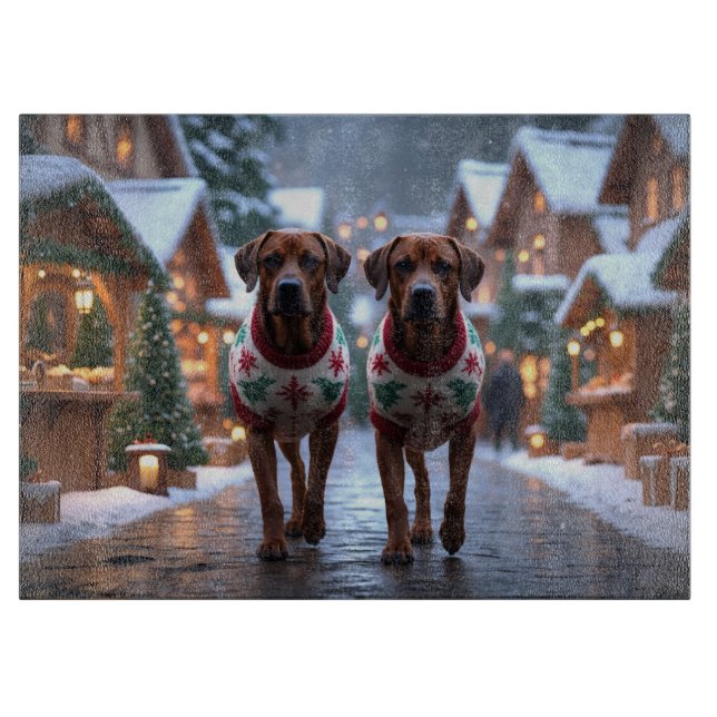 Rhodesian Ridgeback Dogs Christmas Snow Holiday Cutting Board (Front)