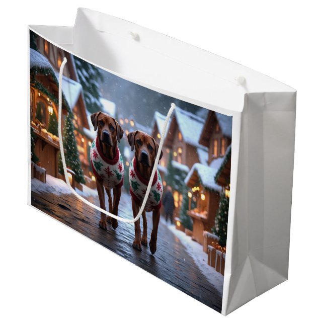 Rhodesian Ridgeback Dogs Christmas Snow Holiday Large Gift Bag (Front Angled)