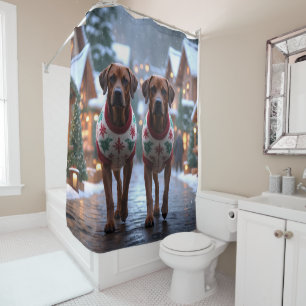 Rhodesian Ridgeback Dogs Christmas Snow Holiday Shower Curtain