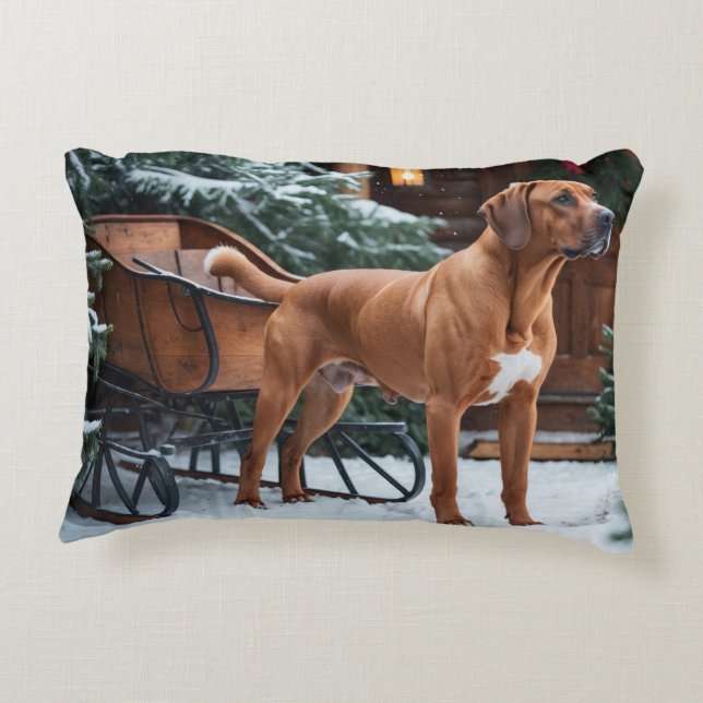 Rhodesian Ridgeback Festive Holiday Christmas Decorative Cushion (Back)