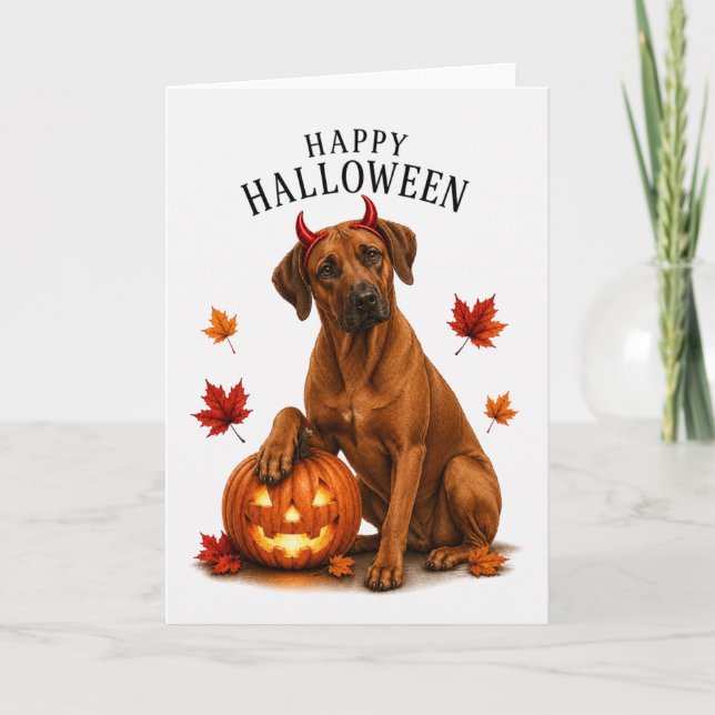 Rhodesian Ridgeback Halloween Devil Dog Card (Front)