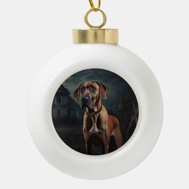Rhodesian Ridgeback Halloween Scary  Ceramic Ball Christmas Ornament (Front)