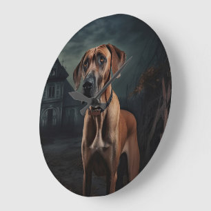 Rhodesian Ridgeback Halloween Scary  Large Clock
