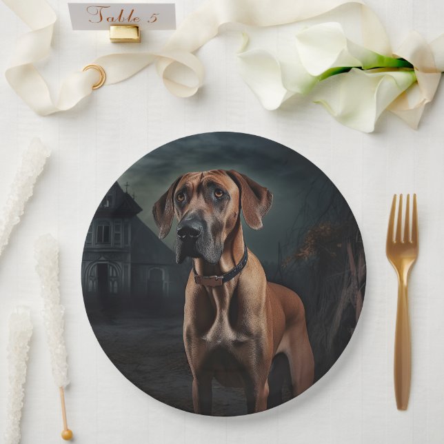 Rhodesian Ridgeback Halloween Scary  Paper Plate (Wedding)