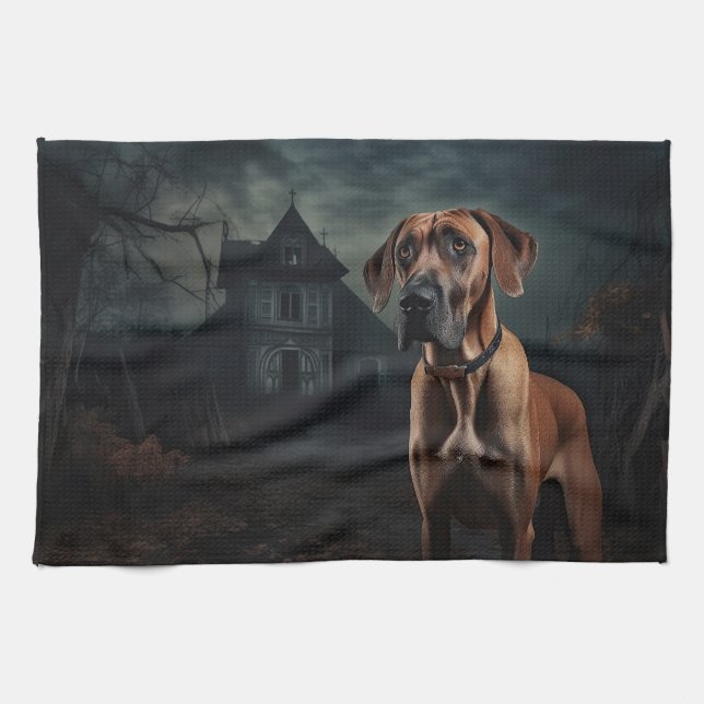 Rhodesian Ridgeback Halloween Scary  Tea Towel (Horizontal)