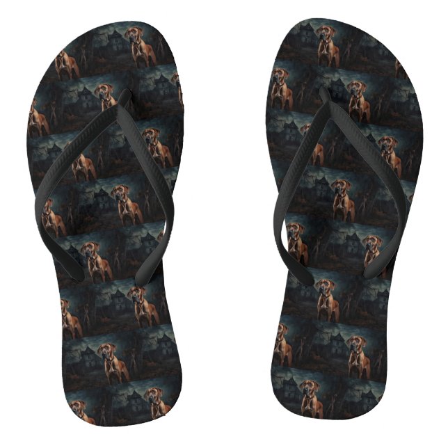 Rhodesian Ridgeback Halloween Scary  Thongs (Footbed)