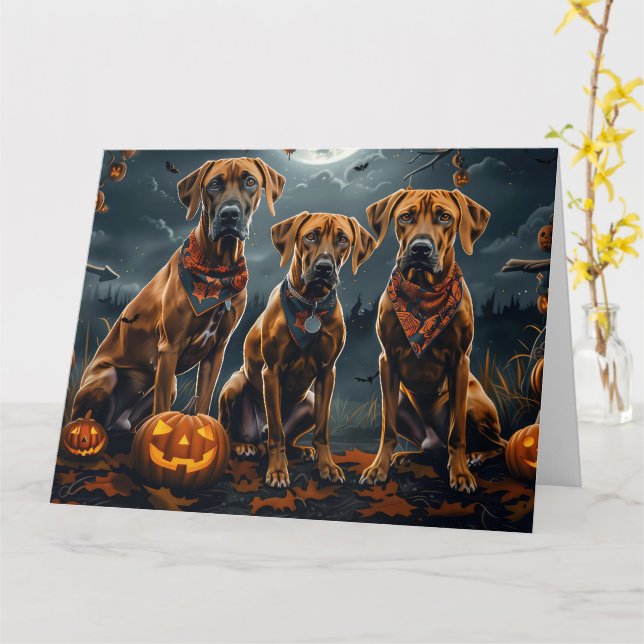 Rhodesian Ridgeback Halloween Spooky  Card (Yellow Flower)