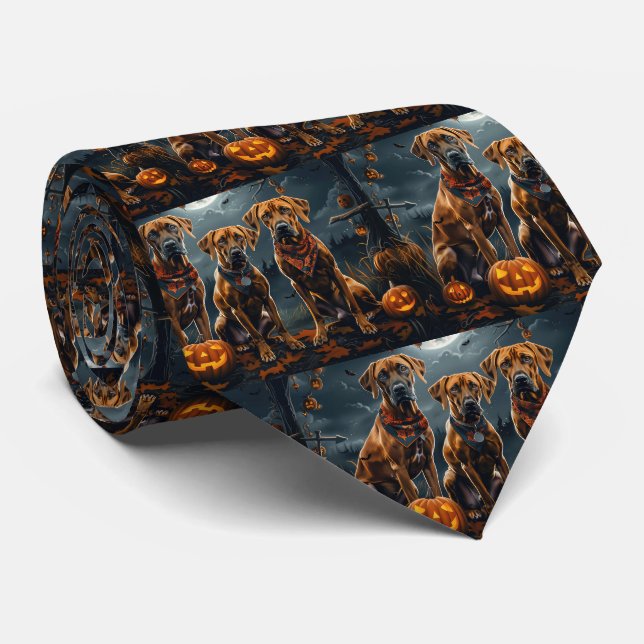 Rhodesian Ridgeback Halloween Spooky  Tie (Rolled)