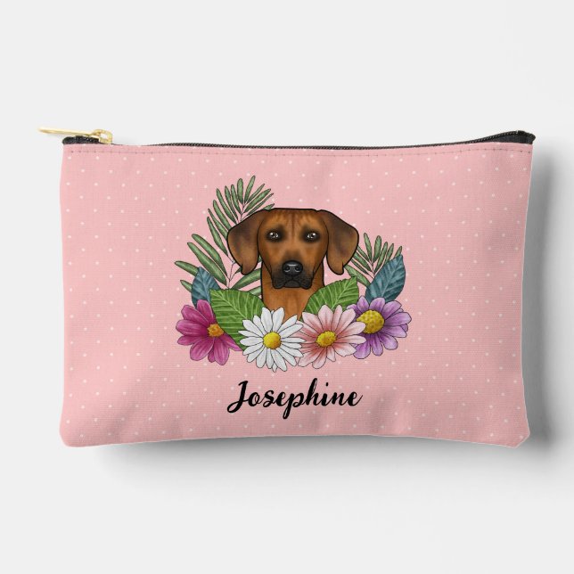 Rhodesian Ridgeback Head Colourful Flowers And Nam Accessory Pouch (Front)