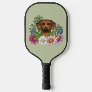 Rhodesian Ridgeback Head Colourful Flowers On Gree Pickleball Paddle