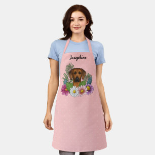Rhodesian Ridgeback Head Colourful Flowers On Pink Apron