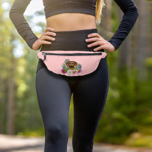 Rhodesian Ridgeback Head Colourful Flowers On Pink Bum Bags