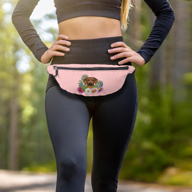 Rhodesian Ridgeback Head Colourful Flowers On Pink Bum Bags (Please note: This image is a digital mockup. The product may not be in scale.)