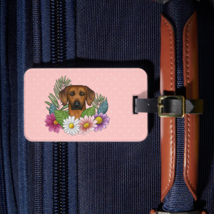 Rhodesian Ridgeback Head Colourful Flowers On Pink Luggage Tag