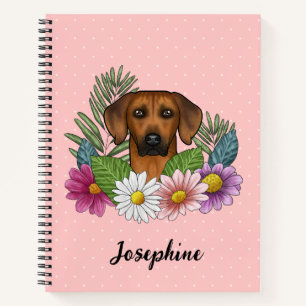 Rhodesian Ridgeback Head Colourful Flowers On Pink Notebook