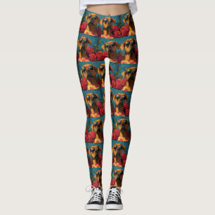 Rhodesian Ridgeback Heart Roses Valentine's Day Leggings