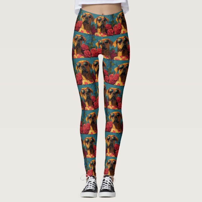 Rhodesian Ridgeback Heart Roses Valentine's Day Leggings (Front)