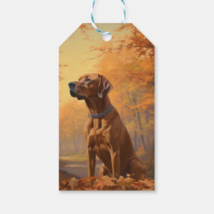 Rhodesian Ridgeback  in Autumn Leaves Fall Inspire Gift Tags