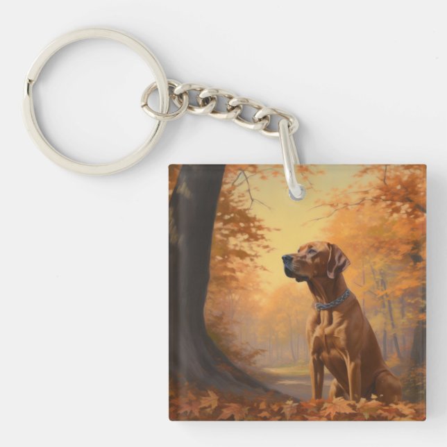 Rhodesian Ridgeback  in Autumn Leaves Fall Inspire Key Ring (Front)