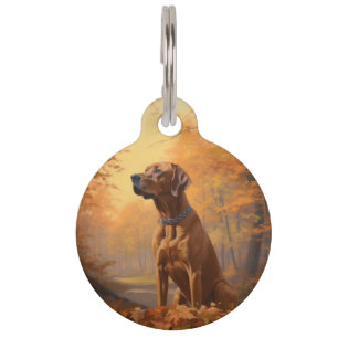 Rhodesian Ridgeback in Autumn Leaves Fall Inspire Pet Tag