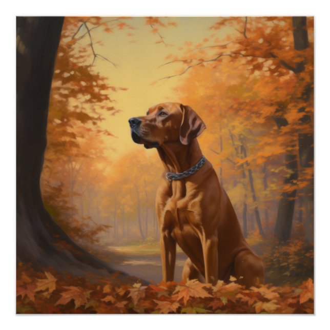 Rhodesian Ridgeback  in Autumn Leaves Fall Inspire Poster (Front)
