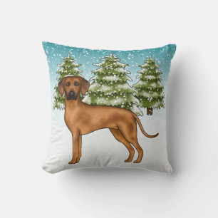 Rhodesian Ridgeback Lion Dog Snowy Winter Forest Cushion