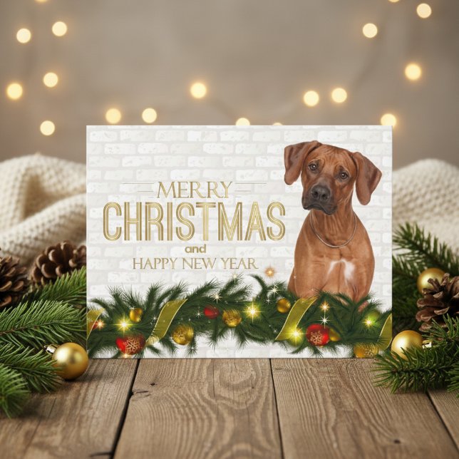 Rhodesian Ridgeback Merry Christmas Happy New Year Holiday Postcard (Rhodesian Ridgeback Merry Christmas Happy New Year Holiday Postcard)