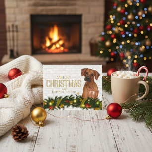 Rhodesian Ridgeback Merry Christmas Happy New Year Holiday Postcard