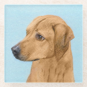 Rhodesian Ridgeback Painting - Original Dog Art Glass Coaster
