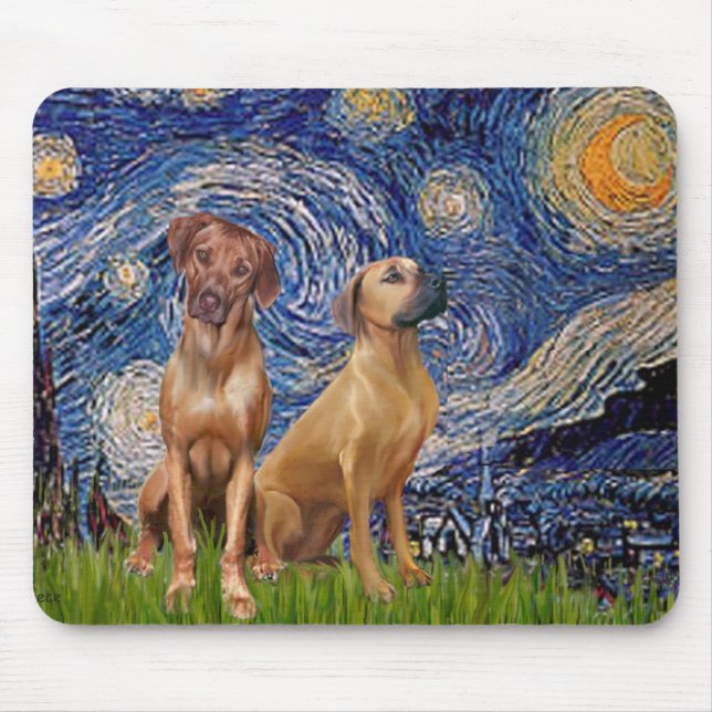 Rhodesian Ridgeback Pair - Starry Night Mouse Pad (Front)
