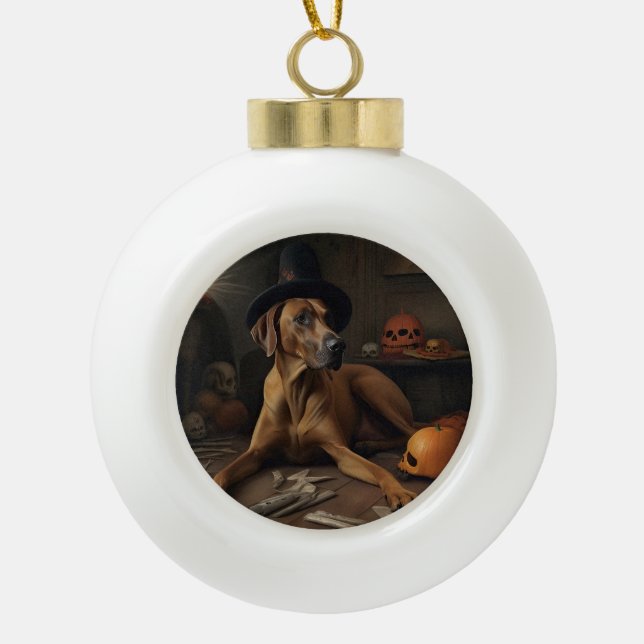 Rhodesian Ridgeback Pumpkins Halloween Scary Ceramic Ball Christmas Ornament (Front)