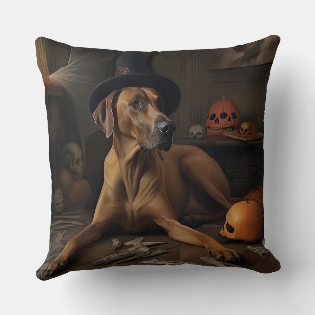 Rhodesian Ridgeback Pumpkins Halloween Scary Cushion (Back)