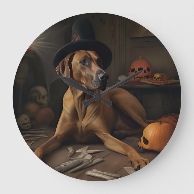 Rhodesian Ridgeback Pumpkins Halloween Scary Large Clock (Front)