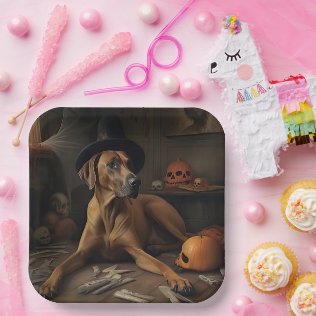 Rhodesian Ridgeback Pumpkins Halloween Scary Paper Plate (Party)