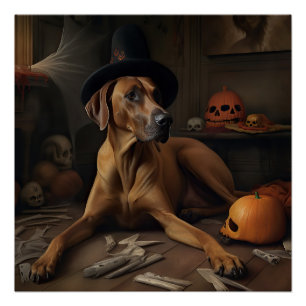 Rhodesian Ridgeback Pumpkins Halloween Scary Poster