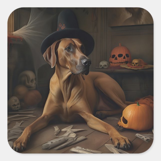 Rhodesian Ridgeback Pumpkins Halloween Scary Square Sticker (Front)