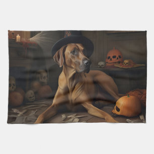 Rhodesian Ridgeback Pumpkins Halloween Scary Tea Towel