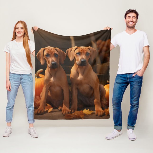 Rhodesian Ridgeback Puppy Autumn Delight Pumpkin  Fleece Blanket (In Situ)