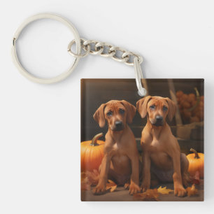 Rhodesian Ridgeback Puppy Autumn Delight Pumpkin  Key Ring