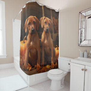 Rhodesian Ridgeback Puppy Autumn Delight Pumpkin  Shower Curtain