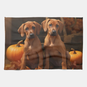 Rhodesian Ridgeback Puppy Autumn Delight Pumpkin  Tea Towel