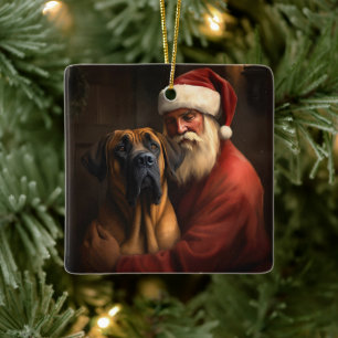 Rhodesian Ridgeback Santa Claus Festive Christmas Ceramic Ornament