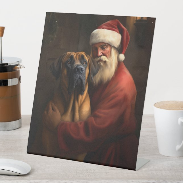 Rhodesian Ridgeback Santa Claus Festive Christmas Pedestal Sign (In SItu)