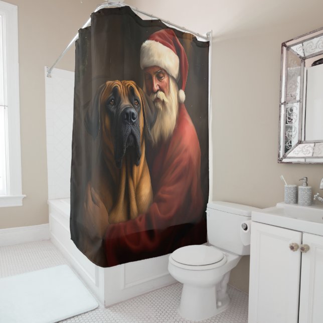 Rhodesian Ridgeback Santa Claus Festive Christmas Shower Curtain (In Situ)