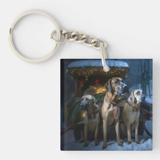Rhodesian Ridgeback Snowy Sleigh Christmas Decor Key Ring (Front)