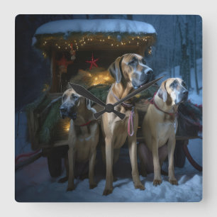 Rhodesian Ridgeback Snowy Sleigh Christmas Decor Square Wall Clock